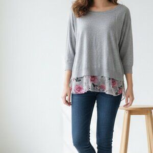 Lauren Ralph Lauren (M) 3/4 Sleeve Sheer Hem Sweater